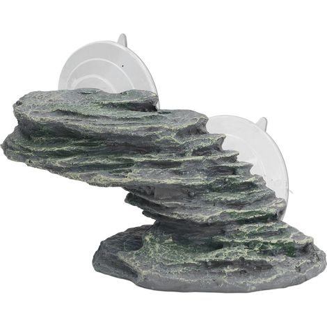 Plateforme d'escalade pour tortue, en résine, imitation roche d'aquarium, avec ventouse pour reptiles et lézards. (1/5)