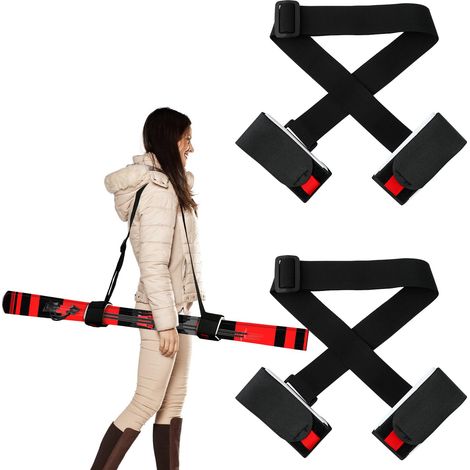 paires de sangles de fixation pour skis, sangles de chaussures de ski réglables avec protections, harnais de ski, sac à skis, fixations, équipement, rangement pour bâtons de ski, plaque porte-accessoi (1/5)