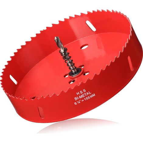 Couronne de perçage de 155mm de diamètre avec foret de centrage, coupe-trou bimétallique hss Pour le bois, le métal mou et le plastique (plaques de plâtre et cloisons sèches) (1/5)