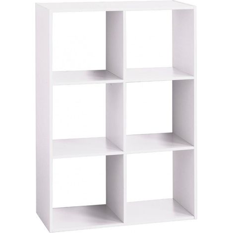 Etagère avec 6 cases en panneaux de particules coloris Blanc - Longueur 67 x Profondeur 32 x Hauteur 100 cm -PEGANE- (1/3)