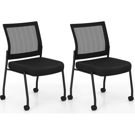 Armless Waiting Room Chair with Wheels Set of 2 (1/5)
