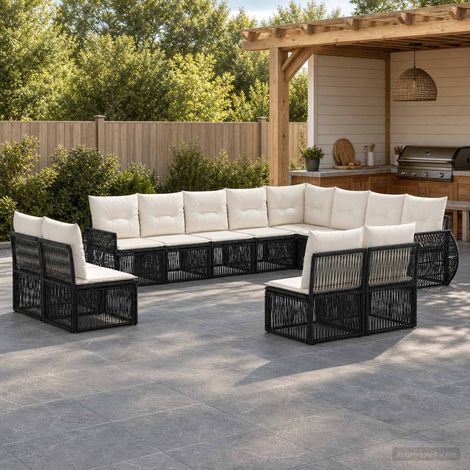 vidaXL Conjunto de sofás de jardín 12 uds. Negro y Blanco Crema (1/5)