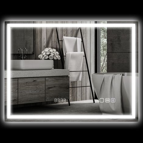 60 x 80 cm Bluetooth-LED-Badezimmerspiegel, Touch-Bedienung, 3 einstellbare Farben, Antibeschlagfunktion, Memory-Funktion, Silber