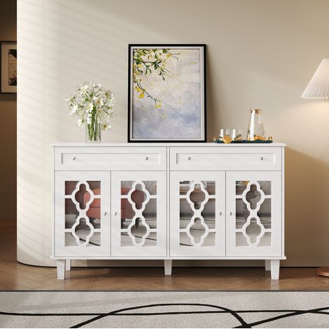 Meuble rangement miroir 140 cm MDF blanc 4 portes OKMYHOME (1/5)
