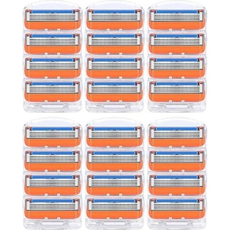 24 recharges de lames de rasoir pour Fusion 5, lames de rasoir pour hommes - Nouvelle version orange, lot de 24.