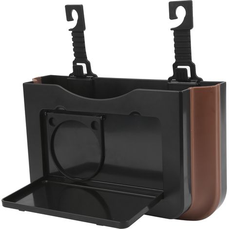Boîte de rangement pliable pour dossier de siège, organisateur suspendu pour l'intérieur de la voiture, pour boissons, téléphone et documents, noir et marron. (1/5)