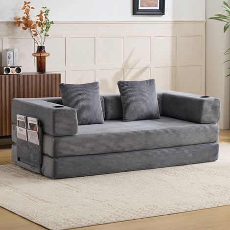 Wohnzimmer Schlafsofa aus Cord mit Cupholdern und Seitentaschen (1/5)