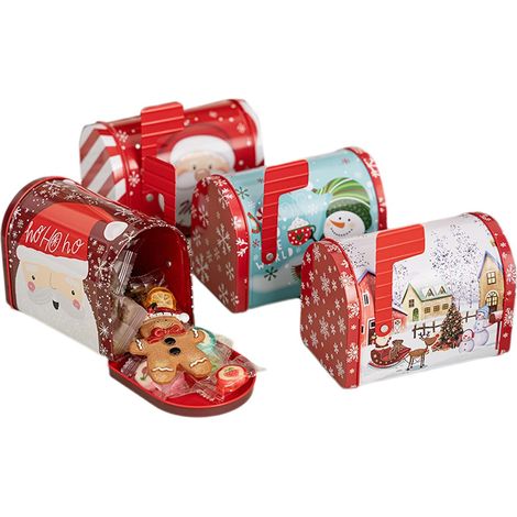 Christmas Santa Mailbox, 4 Pieces Large Tin Box,