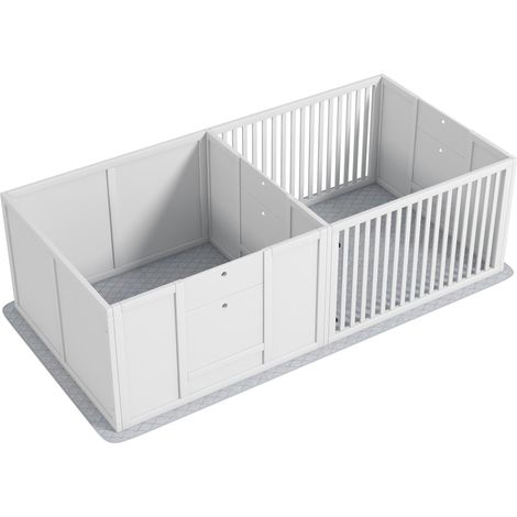 Caisse de mise bas pour chiots, parc à chiots avec tapis de jeu imperméable, porte réglable, parc à chiots pour chiens de petite et grande race