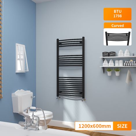 Bathroom Heated Towel Rail Radiator Curved Black Ladder Warmer 1200x600mm (1/5)