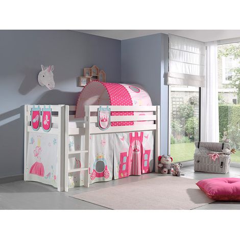Cama de media altura 90x200 con somier y funda Princesa Vipack Pino - Blanco (1/2)
