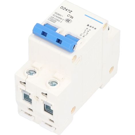 Disjoncteur miniature 2P DC 250V DZ47Z20A, montage sur rail DIN, appareillage électrique basse tension. (1/5)