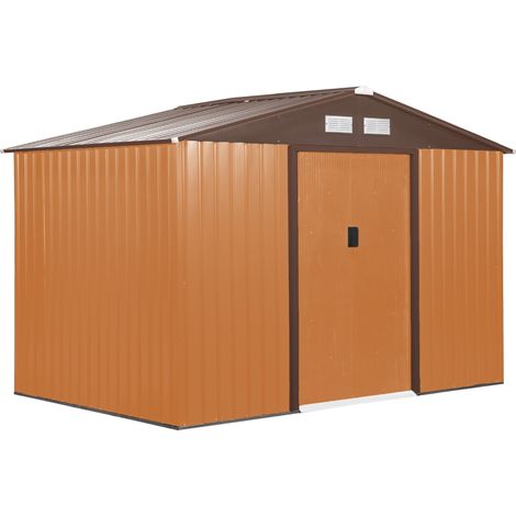 easycomfort casetta da giardino con base e doppie porte scorrevoli in lamiera di acciaio, capanno da giardino in acciaio, 277x195x192cm, gialla (1/5)