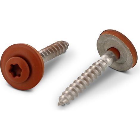 Vis faitage Tête fraisée bombée TFB TORX T20 Inox A2 RAL8004 brun cuivre 4.5X35 Rondelle d'étanchéite EPDM-30 pièces