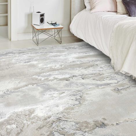 Marbled Rug for Living Room Bedroom Aurora AU02 Cloud Quality Modern Abstract Shiny Grey Rug in Medium 120x170 cm (4'x5'6")