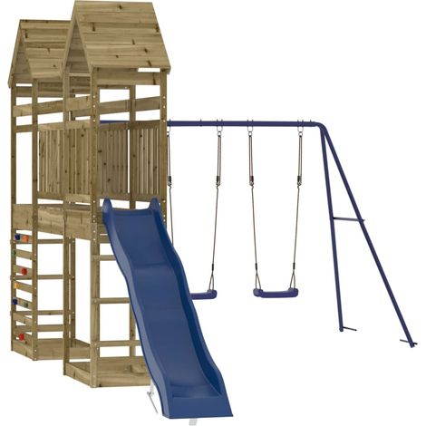 Aire de jeux d'extérieur balançoires toboggan portiques robuste jeux jardin 315 x 547 x 264 cm bois de pin imprégné (1/5)