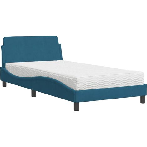Lit simple,Lit adulte,Lit avec matelas bleu 100x200 cm velours CFW10779 (1/5)