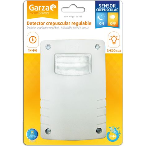 Garza Power - Detector Crepuscular Regulable Exterior, protección IP44, color Blanco (1/3)