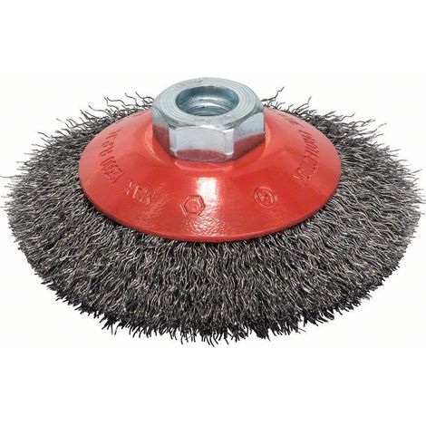 Spazzola conica bosch 100 mm rossa acciaio ondulato