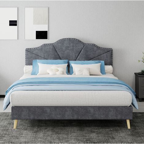 Cama matrimonio 140x200 tapizada gris metal OKMYHOME (1/5)