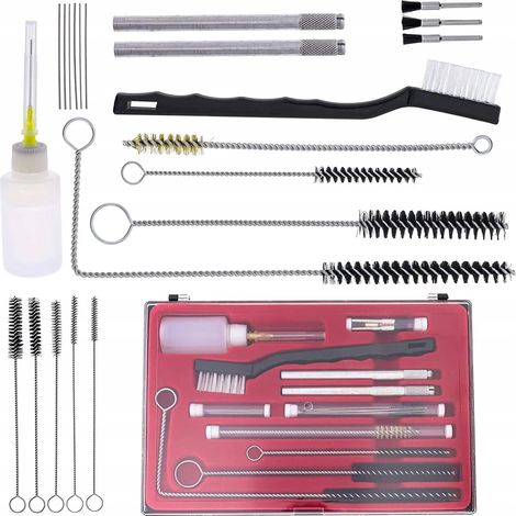 Set di Pulizia Rosfix per Aggregato di Verniciatura 24 in 1 – Mini Spazzole, Spazzole Flessibili, Aghi Micro, Bottiglia Lubrificante, Custodia Pratica