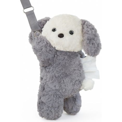 Boîte à mouchoirs suspendue pour voiture, chien couché en peluche, gris (1/5)