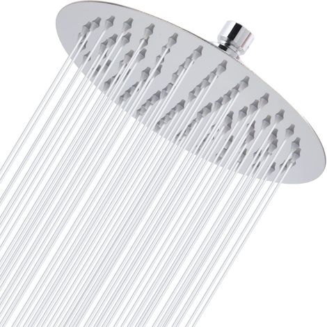 Pomme de Douche au Plafond de 20cm, Pommeau de Douche Rond à Haute Pression en Acier Inoxydable 304, Installée au Mur ou Plafond (20cm, Chrome) (1/5)