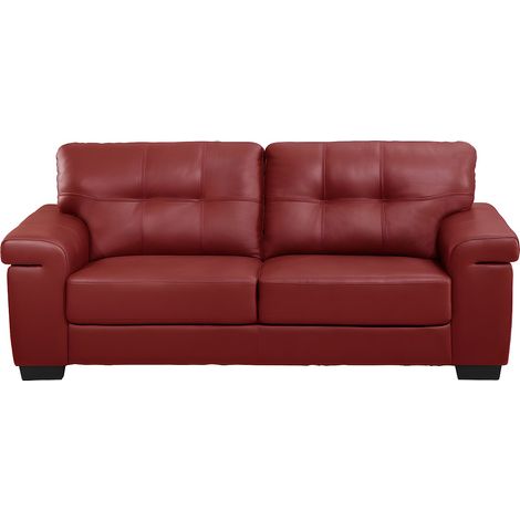 Vente-Unique – Canapé droit 3 places en cuir de vachette HAZEL – Rouge – Large accoudoirs – Confort d'assise équilibré – Charge maximale 360 kg