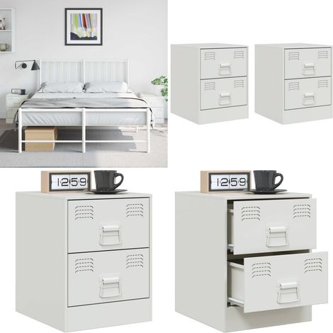 Nachttische 2 Stk. Weiß 34,5x39x44 cm Stahl - Nachttisch - Weißer Nachttisch - Schlafzimmermöbel - Kommoden - Sideboard - Home & Living (1/5)