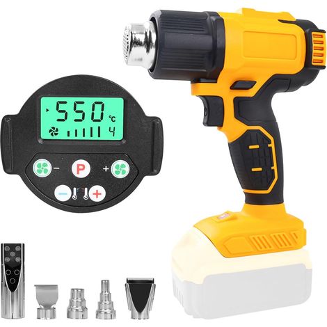 Dewalt 20V Akku-Heißluftpistole, 50℃ bis 550℃ Heißluftpistole mit Digitalanzeige, Schnellaufheizung, einstellbarer Temperatur und Luftstrom mit 5 Düsen