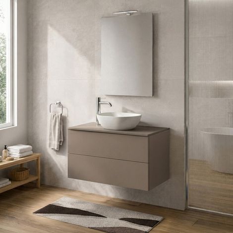 Mobile bagno sospeso 100 cm tortora portalavabo due cassetti Tierra (1/5)