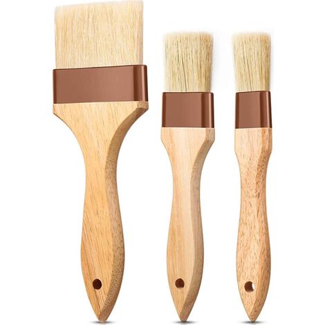 3 Pièces Pinceau à Pâtisserie Bois Pinceau à Pâtisserie à Poils Naturel Pinceaux à Pâtisserie pour Gril Brosse à Pâtisserie en Soies Naturelles avec Manche Long en Bois (B) (1/5)