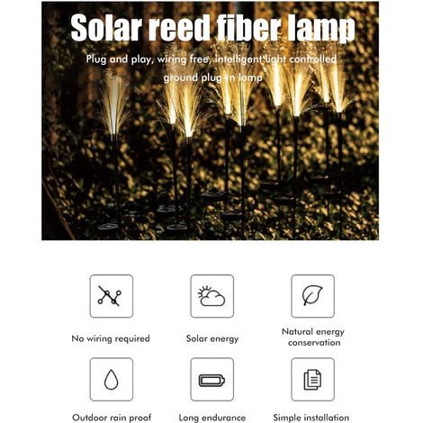 Lampes solaires de jardin en roseau, étanches, à LED, à piquer, décoratives pour pelouse, terrasse, cour et allée extérieure (1/5)