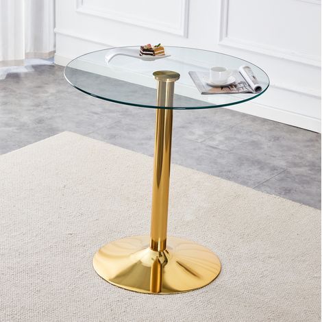 Tavolo da bar rotondo Ø89 cm in vetro temperato trasparente, piede dorato, h92 cm HAVRYA (1/5)