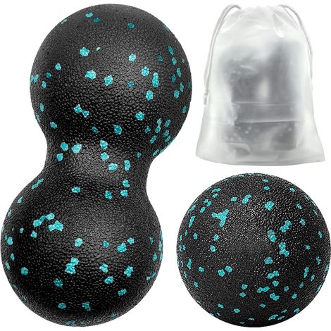 2 Balle Massage, Boule de Massage aux Arachides pour Fascia et Nuque - Pour Colonne Vertébrale, Pied, Cou et Dos, Bleu (1/5)