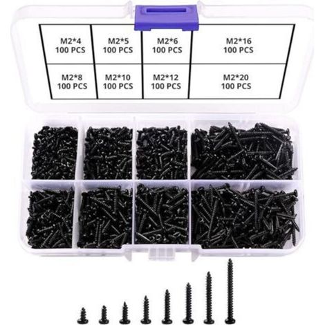 800 Pieces M2 Cross Head Self Drilling Screws, Self Tapping Screws, Micro Pan Head Screws, for Plastic Wood Soft Metal (Black Miniature Screws) (1/5)