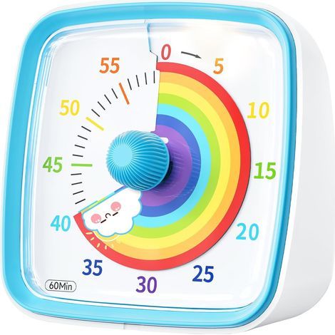 Timer Visivo per Bambini e Adulti, Timer con Conto alla Rovescia da 60 Minuti con Funzione Flash Silenziosa, Motivo Arcobaleno, Timer per Bambini per Aula, Casa, Cucina (Blu) (1/5)