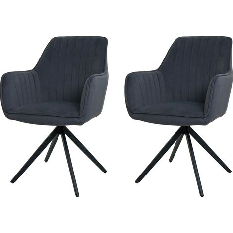 [NON UTILIZZATO] Set 2x sedie poltroncine con seduta girevole HHG-499 acciaio tessuto antracite