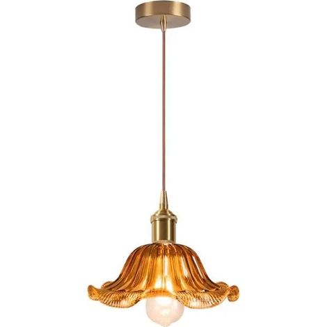 Moderne Suspension Luminaire Ambre,Lampe de Plafond Vintage Abat-jour en Verre Design Fleurs Lustre Style Nordique pour Salon (1/5)