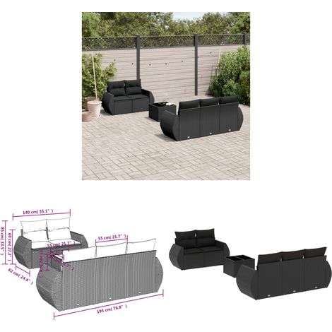 Salon de jardin 6 pcs avec coussins noir résine tressée - Ensemble Salon De Jardin - Mobilier De Jardin - Canapé Jardin - Set Salon Exterieur - Chaise Lounge - Home & Living (1/3)