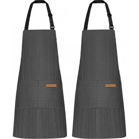 Tablier noir à fines rayures, 6875cm, ensemble de 2 pièces, tablier à tour de cou ajustable pour la salle à manger et la cuisine. (1/5)