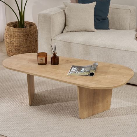 Couchtisch Dozza, Ovalform, Tischplatte aus edlem Holz, Farbe Braun, 130x65x40h cm, Eiche Braun (1/5)