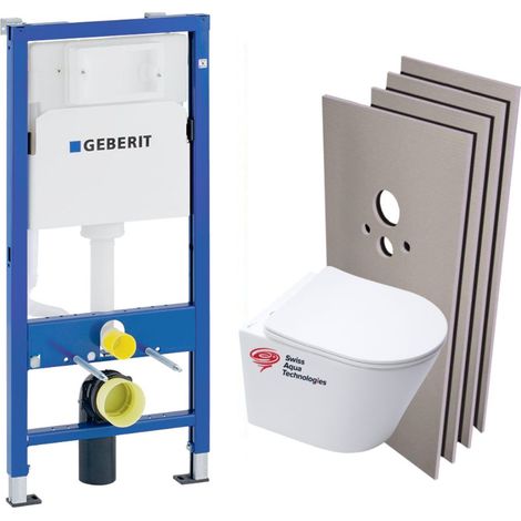 Pack WC Duofix UP100 Vorwandelement + SAT Infinitio spülrandlose Toilettenschüssel + Verkleidungsset + Weiße Platte (1/5)