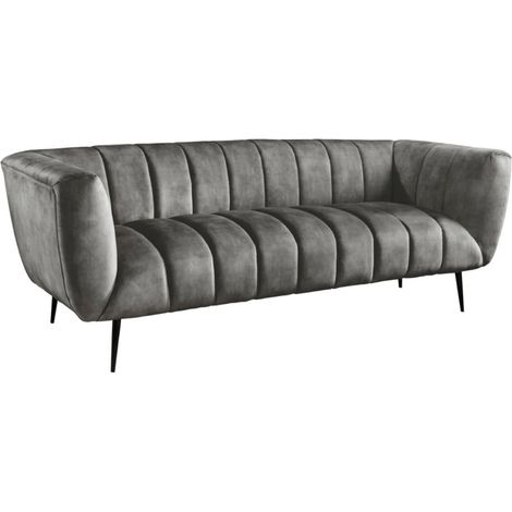 Gerades Sofa NORA grau – Schickes Samtsofa mit Metallfüßen