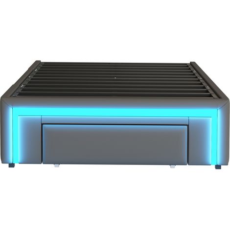 Cama con almacenamiento 90 x 200 cm en cuero PU gris, LED y estructura metálica (1/5)