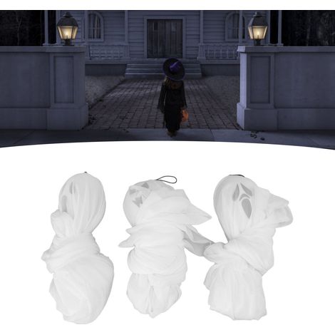 Set mit 3 Halloween-Gruselhaus-Dekorationen: leuchtend weiße Geister zum Aufhängen an der Tür, Bühnenaccessoires. (1/5)