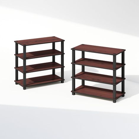 Étagères de Rangement Lot de 2, Étagère Debout empilable 4 Niveaux, Étagère d’Angle Ouverte, pour Organisation et Rangement, Salon, Garage, Bureau à Domicile, Cerisier foncé (1/5)
