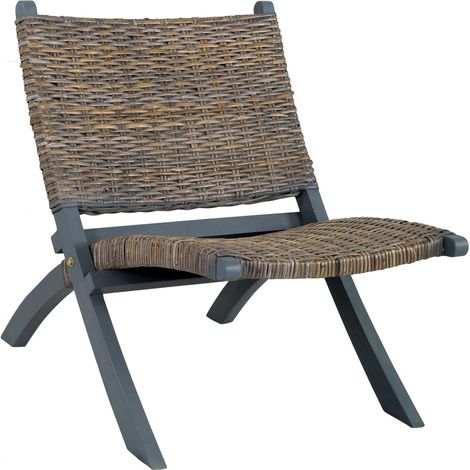 Relaxstuhl Grau Natur Kubu-Rattan und Massivholz Mahagoni vidaXL (1/5)