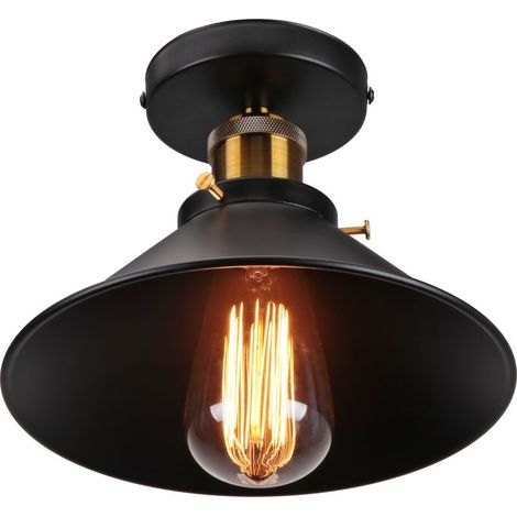 22CM Luminaire Plafonnier Rétro En Métal Lampe De Plafond Industriel De Style Noir Plafonnier Vintage Pour Intérieur, Bar Et Club (1/5)