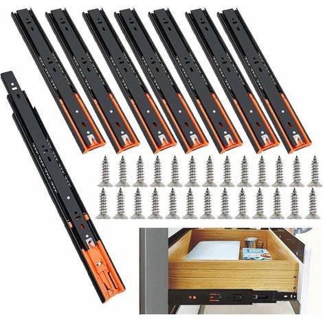 Coulisse De Tiroir - 250 mm - Glissière À Extension Complète - Fermeture Amortie Silencieuse - Charge Maximale 45 Kg - Lot De 8 (1/5)